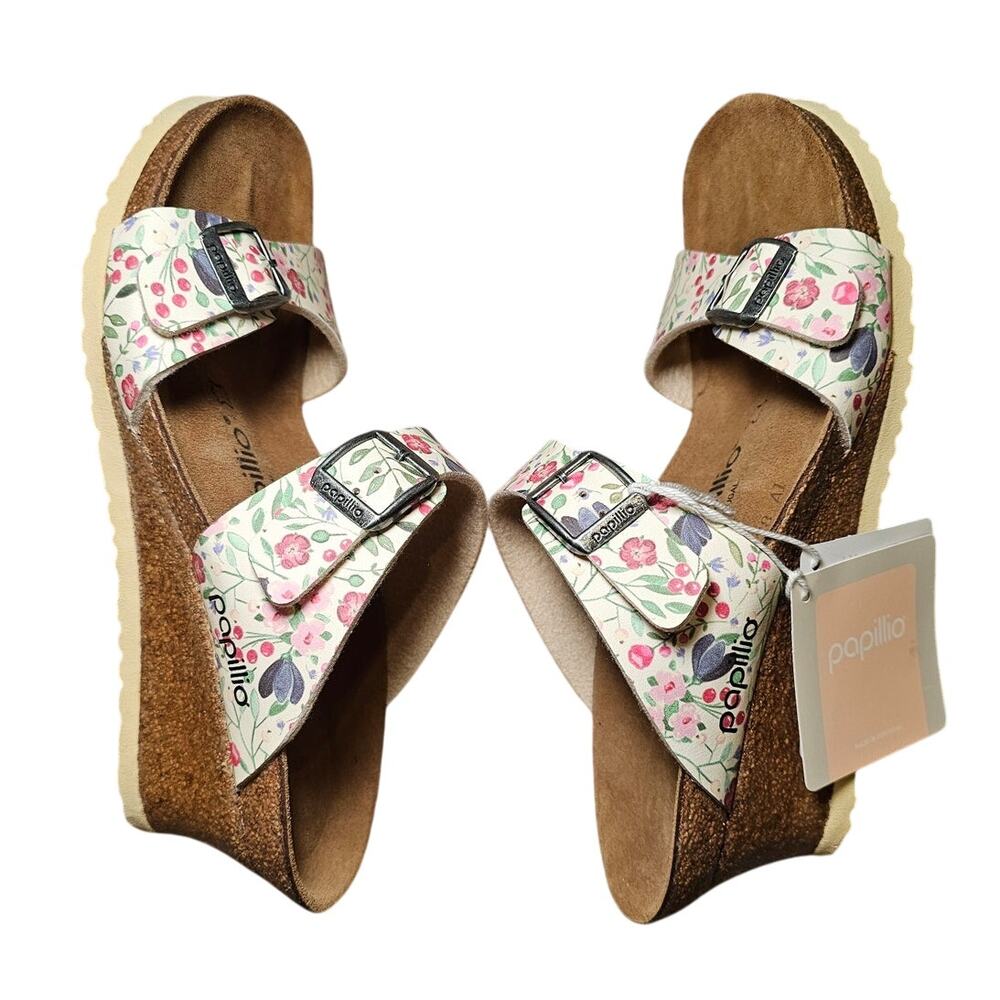 Birkenstock Papillio Dorothy Wedge Sandals Meadow Flowers Beige Size 7